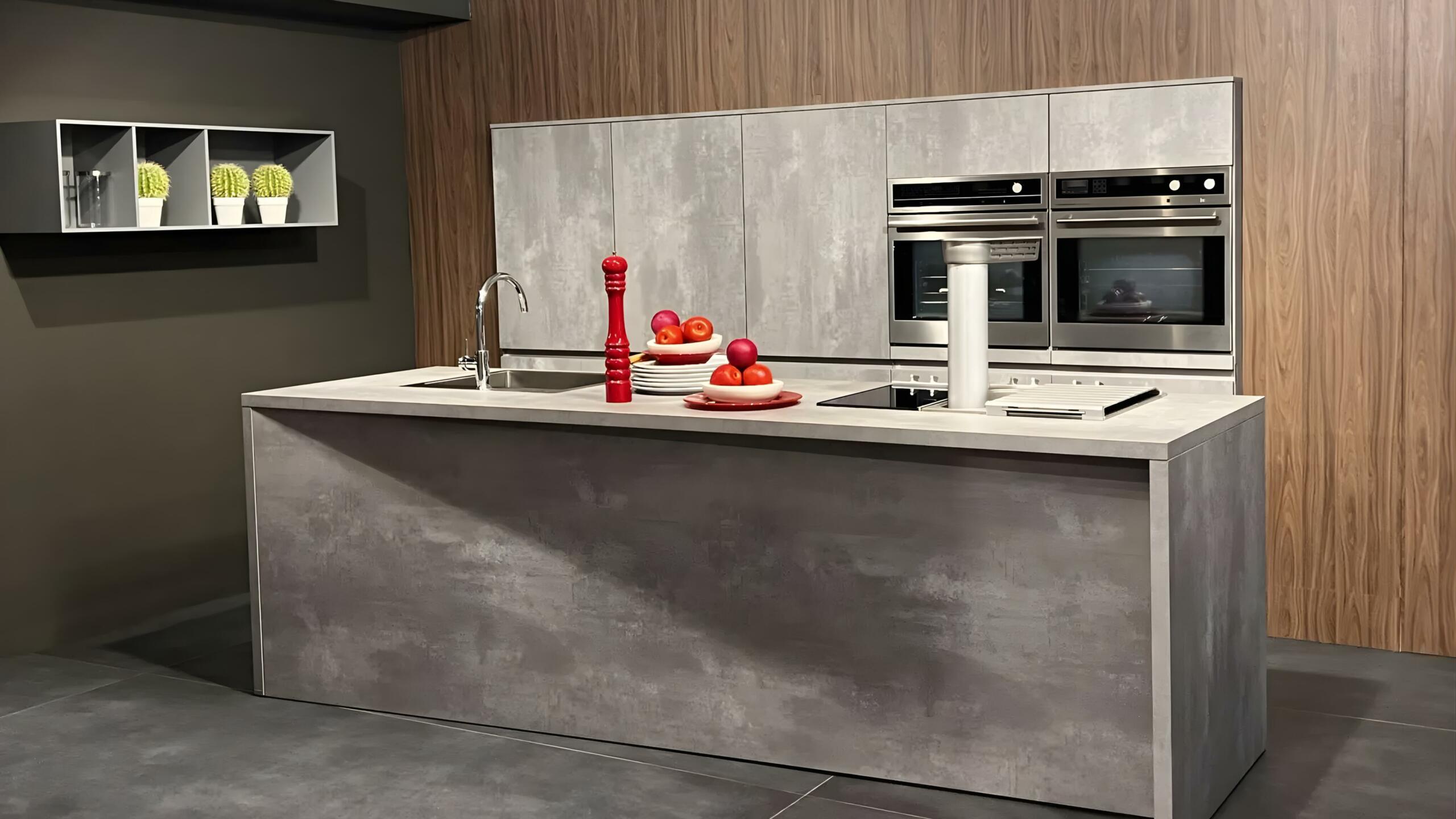 Εκθεσιακά έπιπλα κουζίνας – Pearl Grey Concrete Effect – Ballerina Küchen