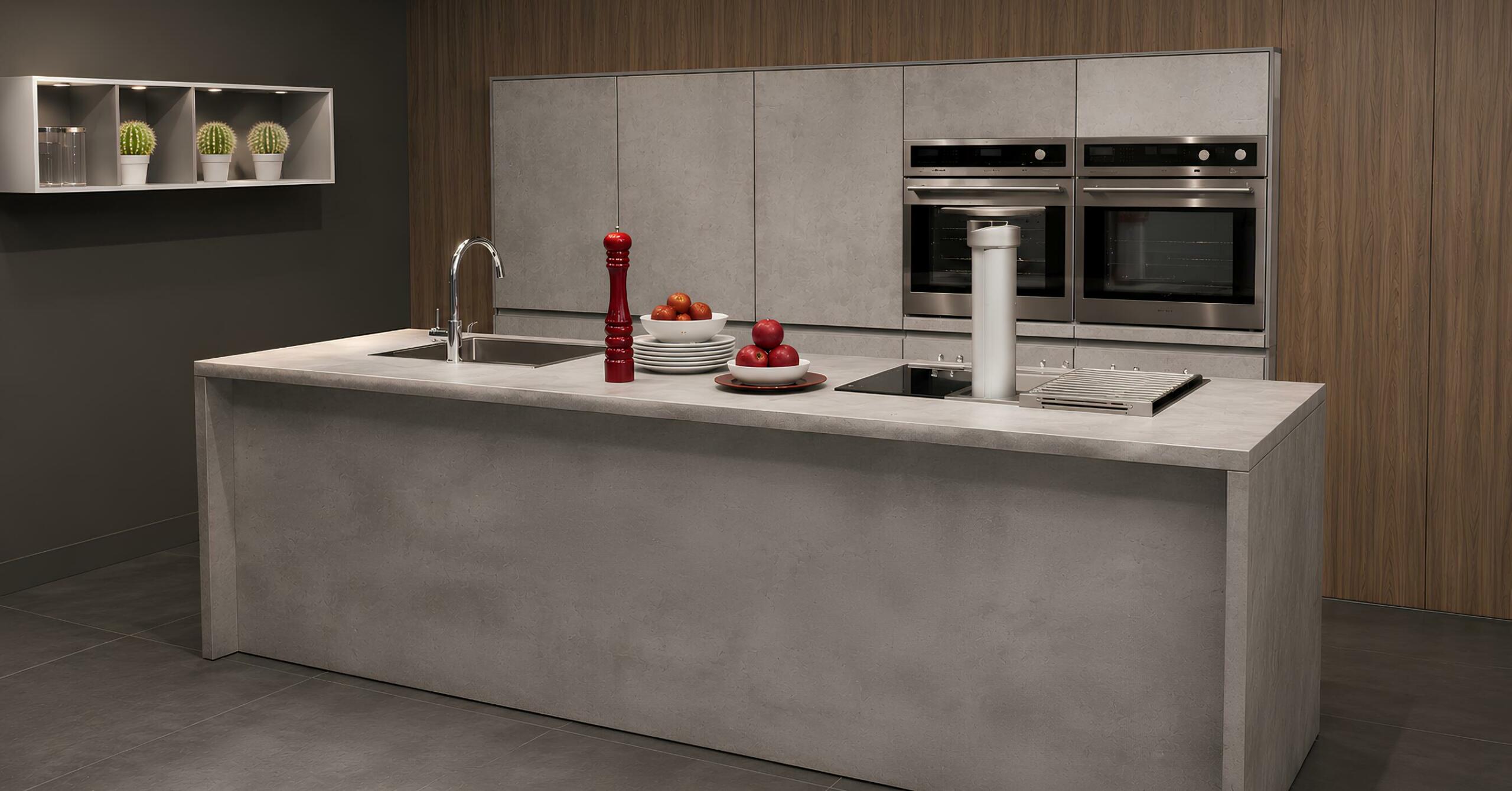 Εκθεσιακά έπιπλα κουζίνας – Pearl Grey Concrete Effect – Ballerina Küchen
